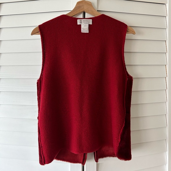LUXE Brunello Cucinelli Shearling/Cashmere Cherry Red Vest Small Womens Suede - Picture 11 of 13